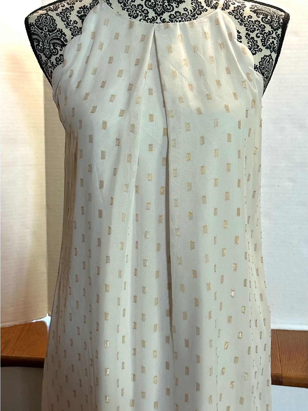 BCX Cream Halter Camisole with Gold Foil Dot Pattern